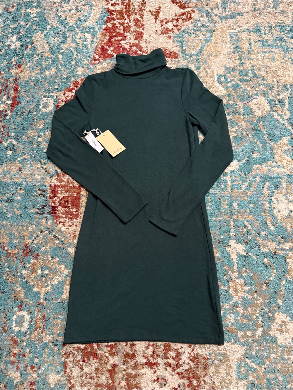 Aritzia Wilfred Women's Dark Green Turtleneck Long-Sleeve Dress
